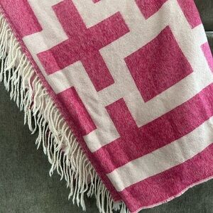 Pink and White Geometric Baby Alpaca Fringe Throw Blanket by Jonathan Adler